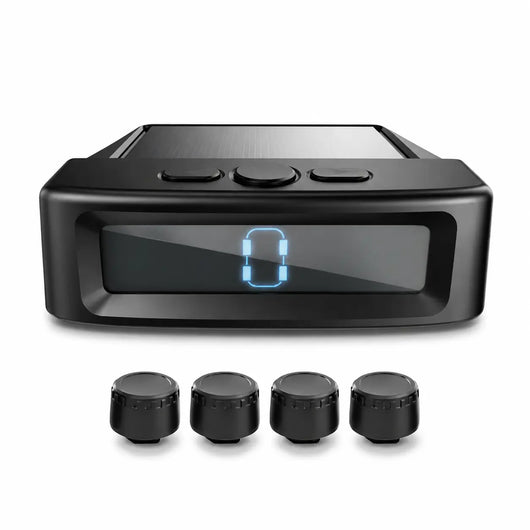A black electronic control device with a glossy finish, featuring a digital display showing a blue '0' and three buttons on top, with four matching black knobs arranged below on a white background.