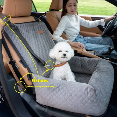 dog car seat bed cushion shown in seven different color options