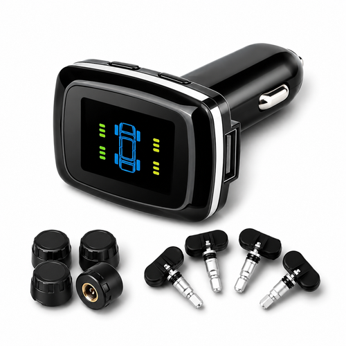 TPMS Tire Pressure Monitoring System 4-Sensor Cigarette Lighter USB
